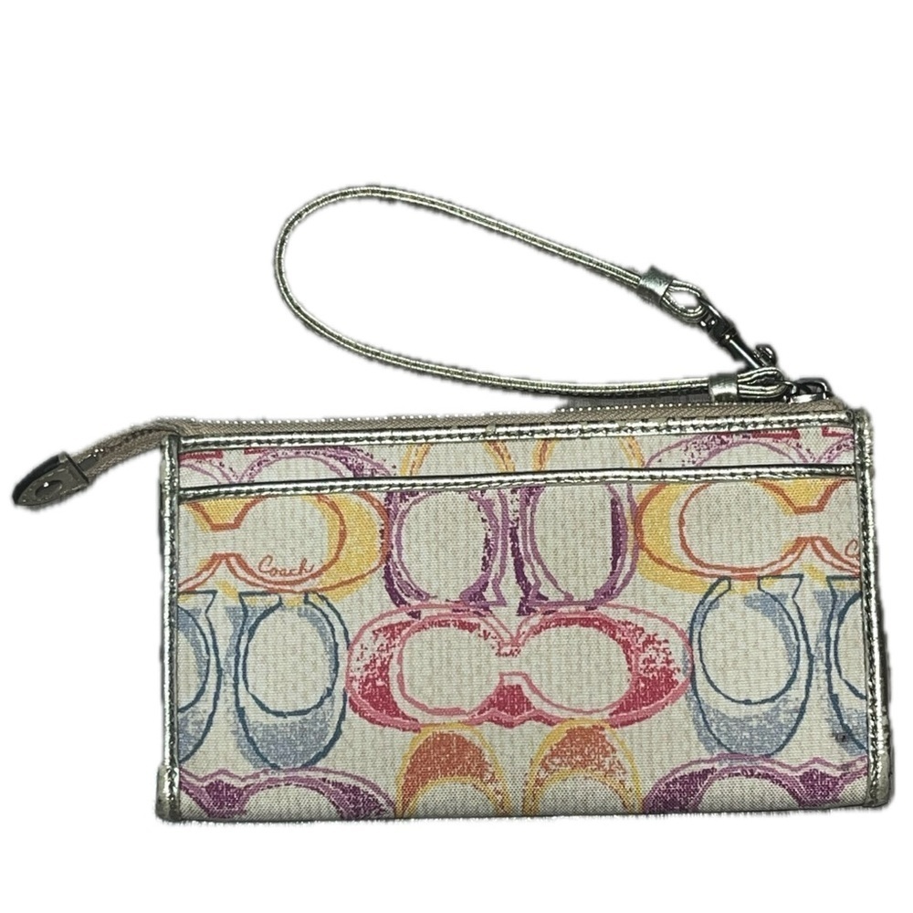 Coach Poppy Dream Graffiti Fabric Metallic Gold Leather Wristlet Wallet - RARE! - Picture 10 of 11